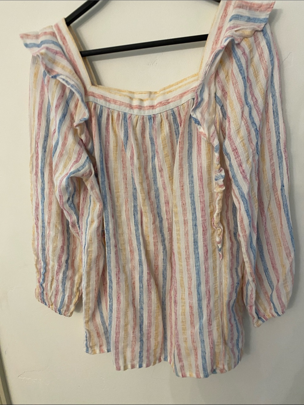 Chaps Pastel Striped Ruffle-Sleeve Blouse